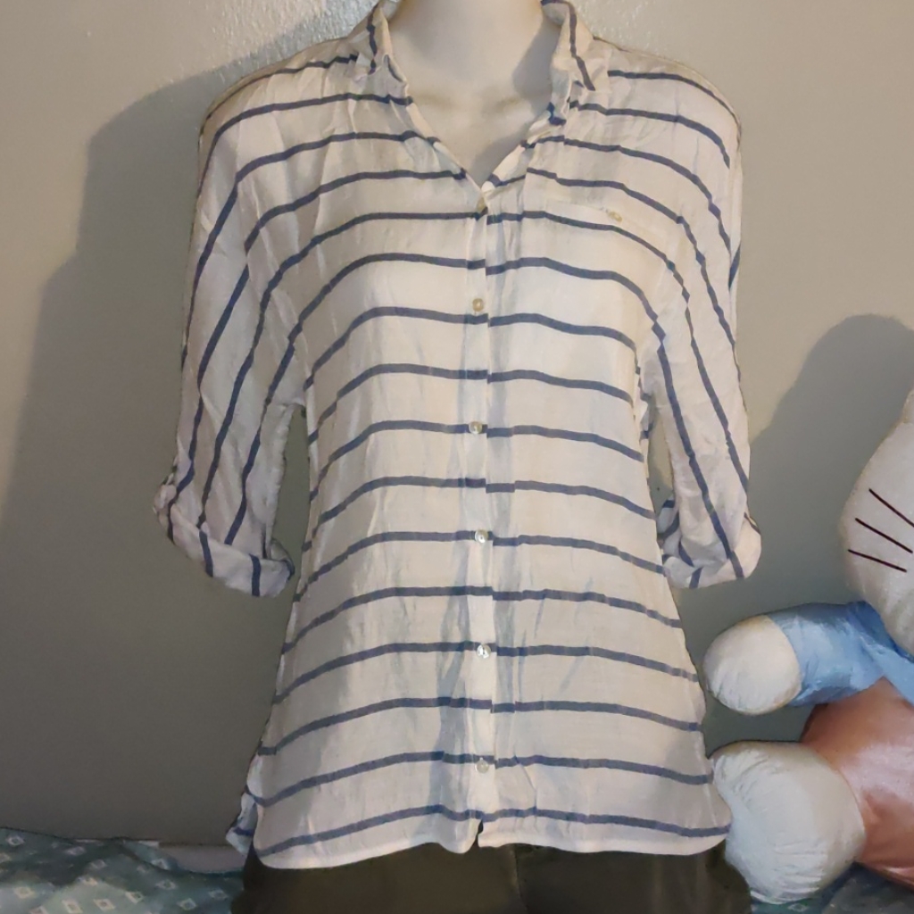 Zara Basic Striped Collared Top Xs